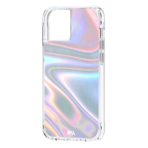 Case-Mate CM046724 Soap Bubble iPhone 13 case in iridescent, angled view