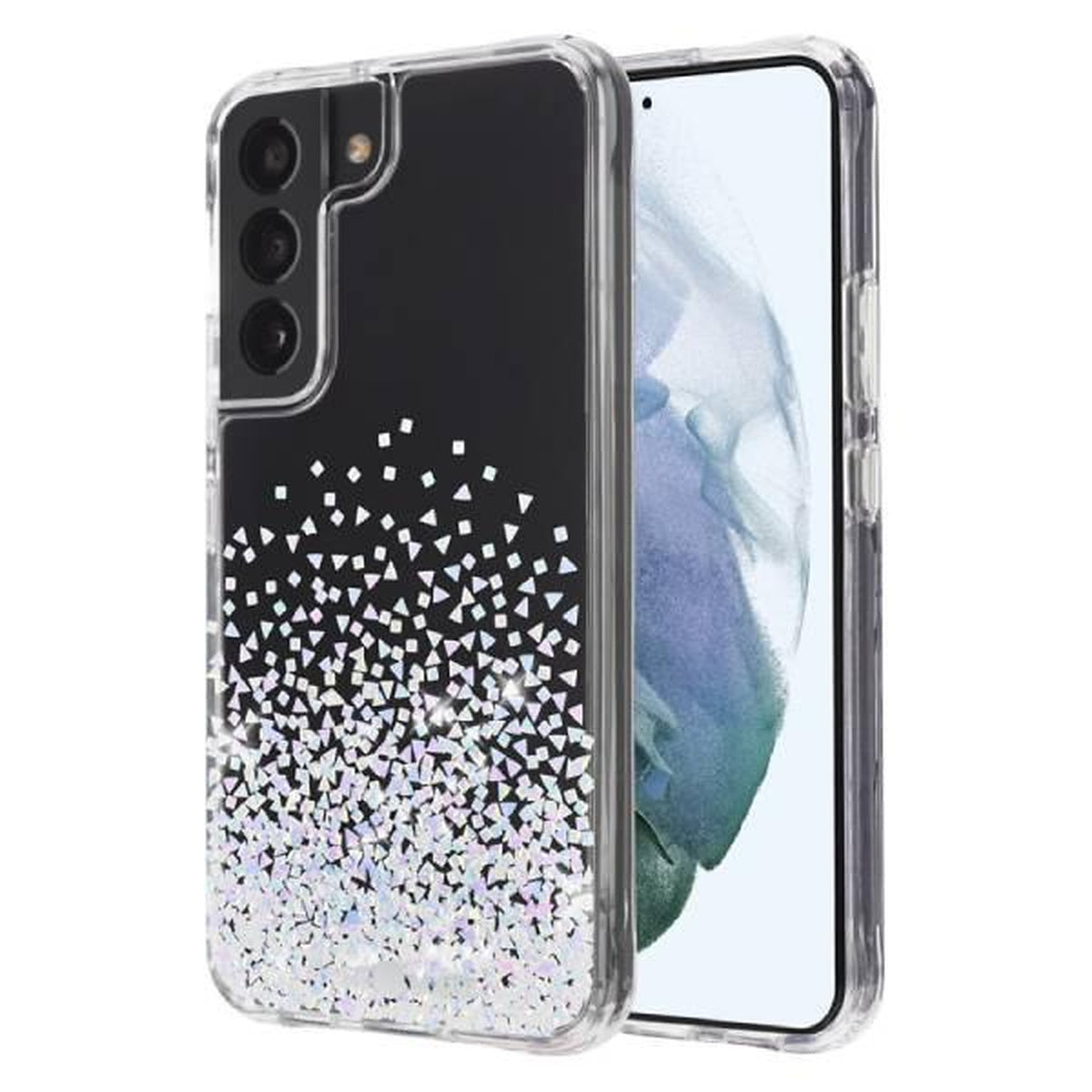 Case-Mate Twinkle Ombre Diamond Samsung Galaxy S22 case, angled front and rear views