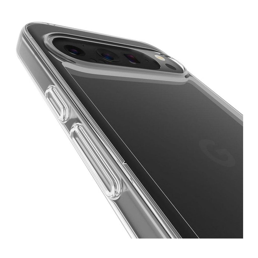 Case-Mate Tough clear Pixel 9 Pro XL case, close-up of buttons and camera edge