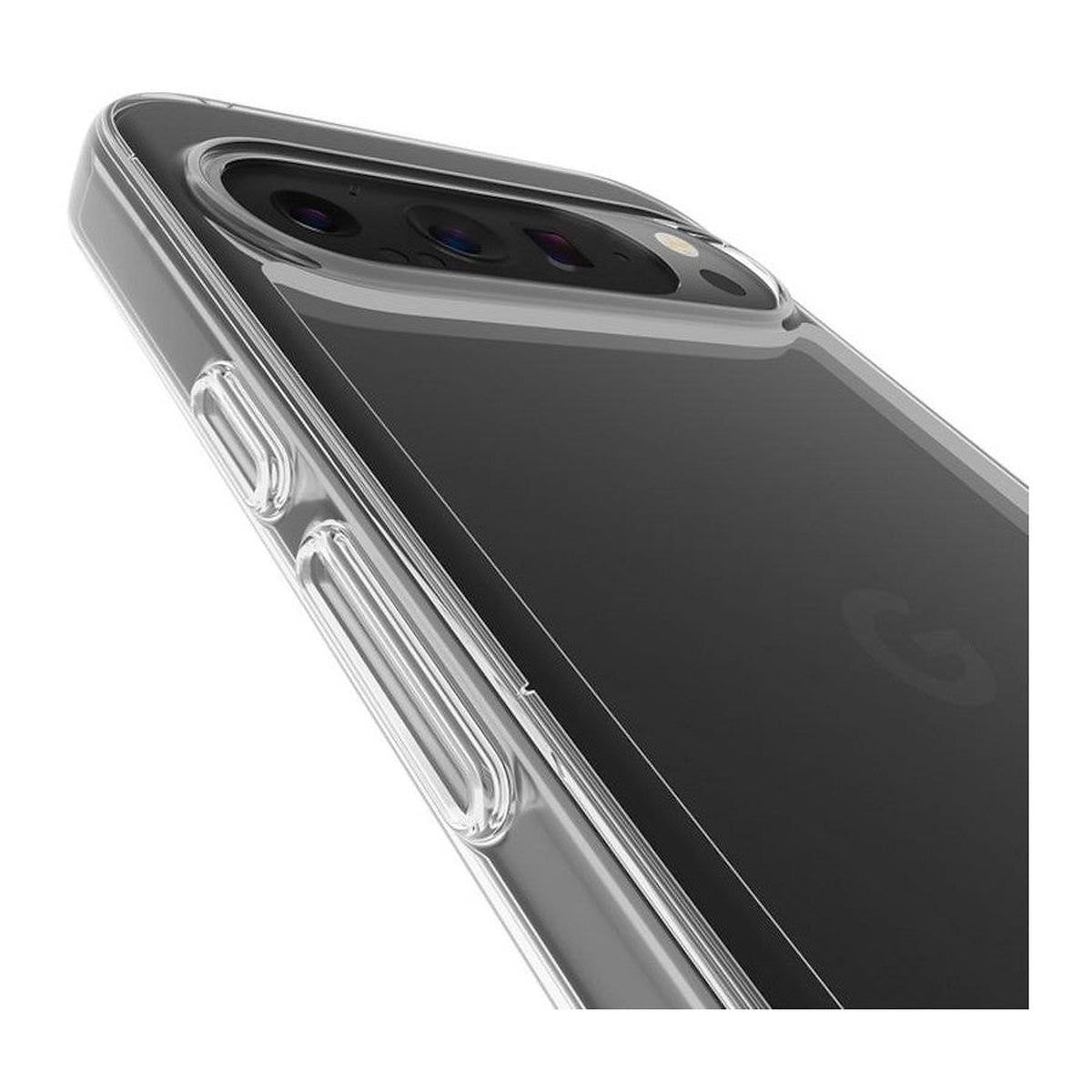 Case-Mate Tough clear Pixel 9 Pro XL case, close-up of buttons and camera edge