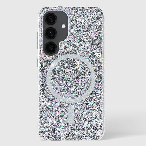Case-Mate Twinkle Disco CM055916 Silver/Clear magnetic case for Samsung Galaxy S25, rear view