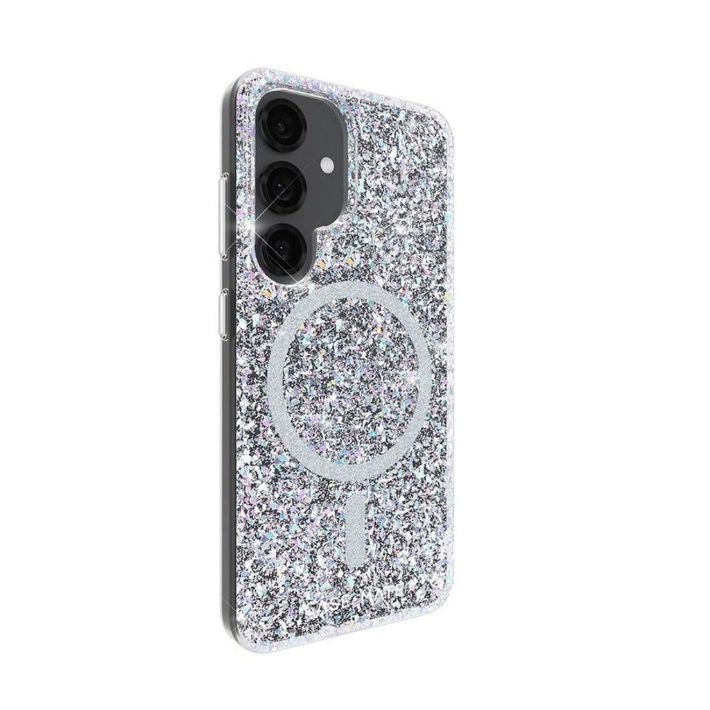 Case-Mate Twinkle Disco Galaxy S25 case, angled rear view showing buttons