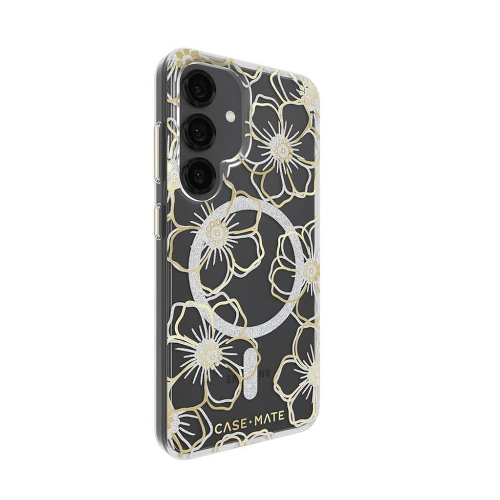 Case-Mate Floral Gems Galaxy S25 case, rear angle showing gold buttons