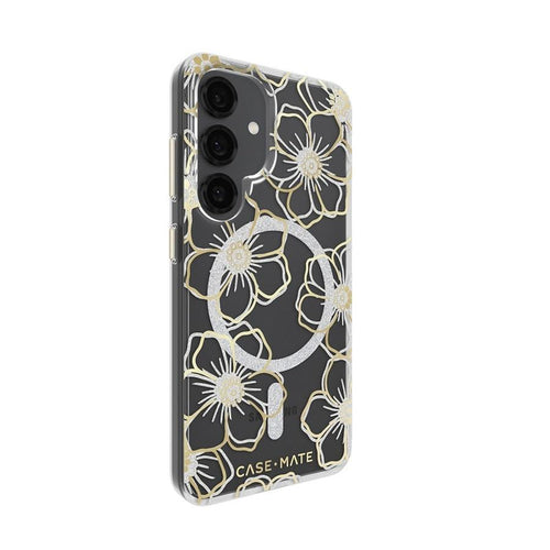 Case-Mate Floral Gems Galaxy S25 case, rear angle showing gold buttons