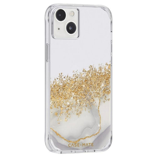 Case-Mate Karat Marble iPhone 14 Plus case in White Marble, left rear angle