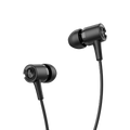 Edifier P205 black wired earbuds with silicone ear tips, angled view
