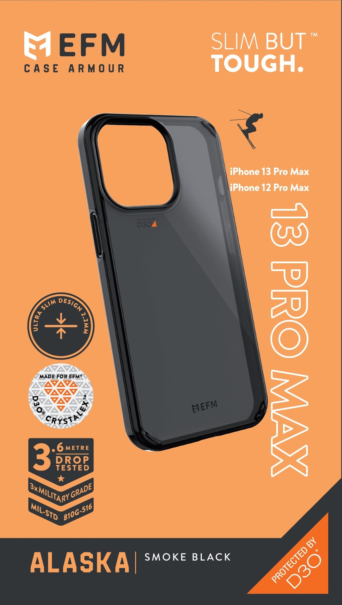 EFM Alaska iPhone 12 Pro Max and iPhone 13 Pro Max Smoke Black case, retail packaging