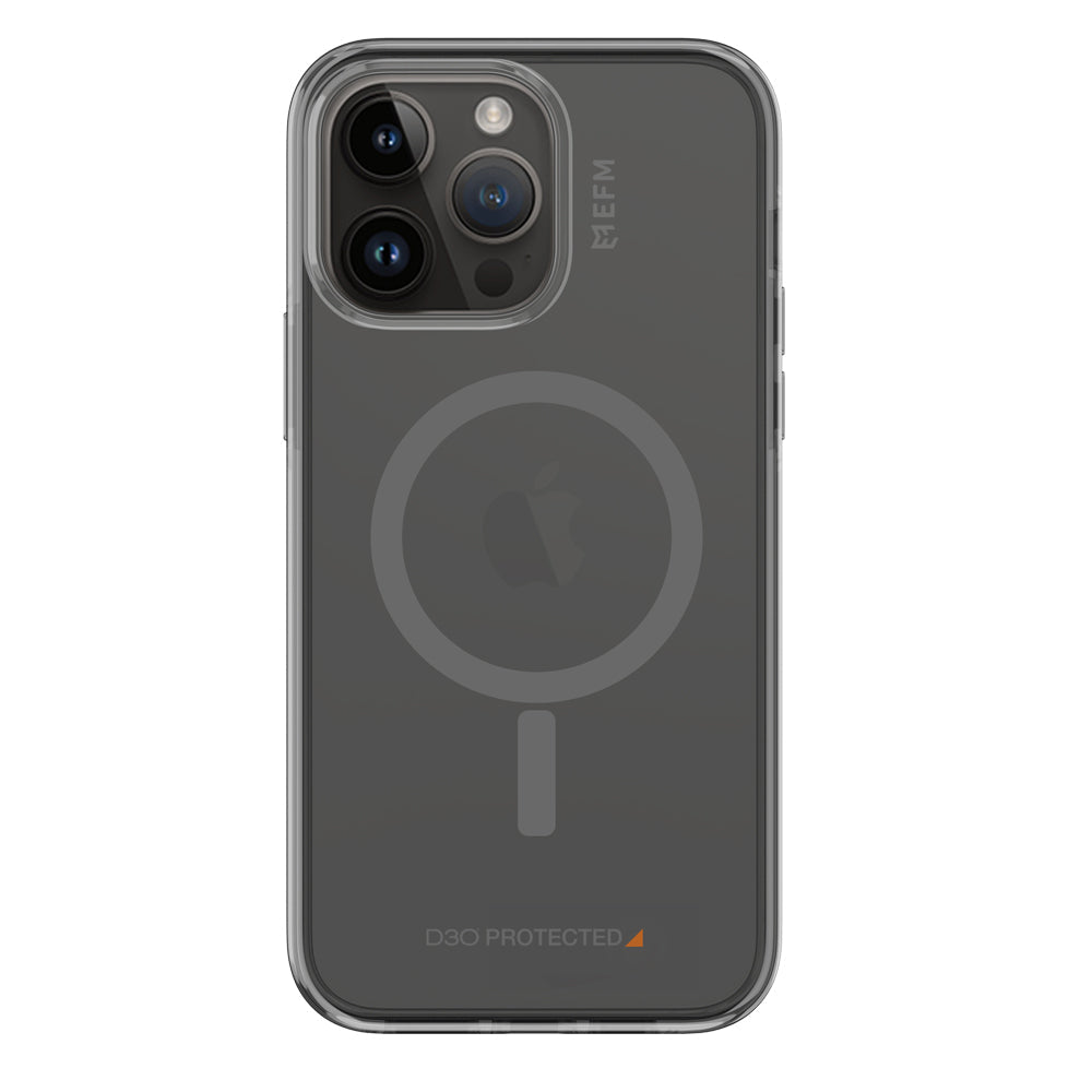 EFM Alta D3O Crystalex Smoke Black case, rear view fitted to a phone; phone not included