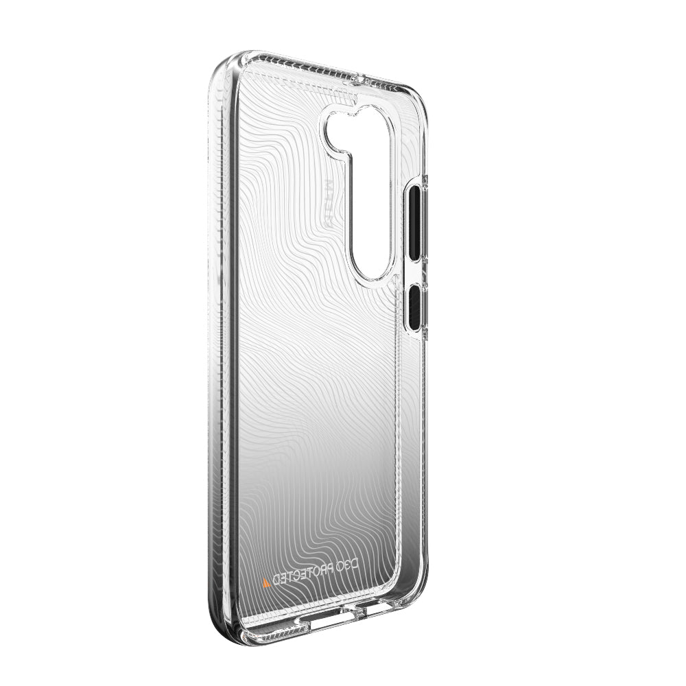 EFM Aspen D3O Crystalex Samsung Galaxy S23 case in Black Gradient, angled interior view, EFCDUAE282BLA