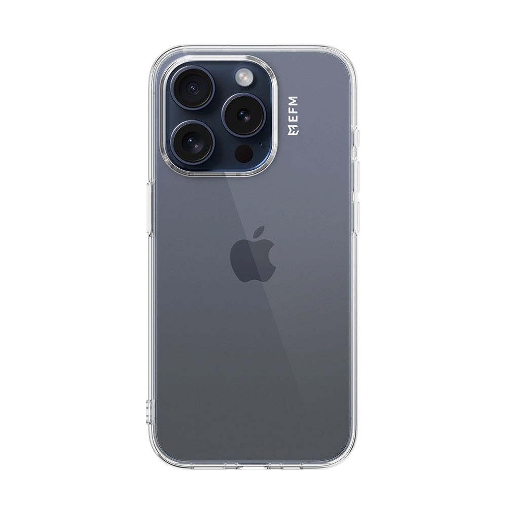 EFM Baltoro clear case EFCBTAE608CLE fitted to iPhone 15 Pro Max, rear view