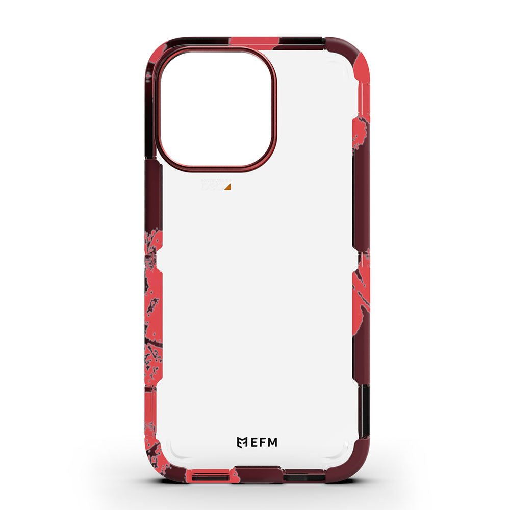 Clear back and red Thermo Fire bumper of the EFM Cayman iPhone 13 Pro case