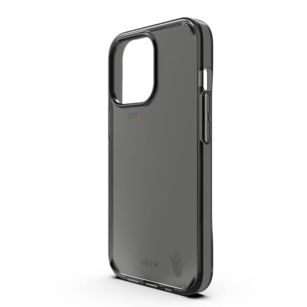 EFM Bio+ D3O case for iPhone 12 Pro Max and iPhone 13 Pro Max in Smoke Clear EFBIOAE193SMC – angled rear view
