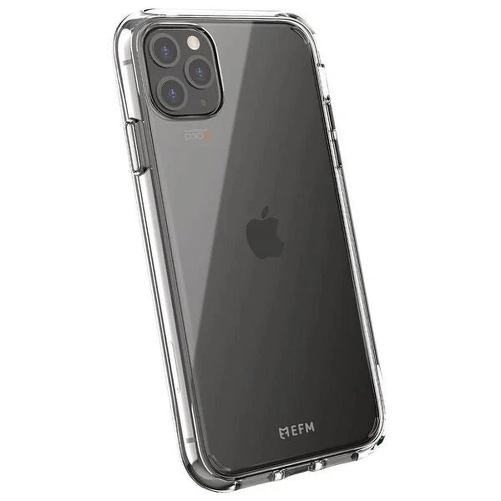 EFM Aspen D3O Crystalex clear case EFCDUAE170CLE fitted to an iPhone 11 Pro - angled rear view