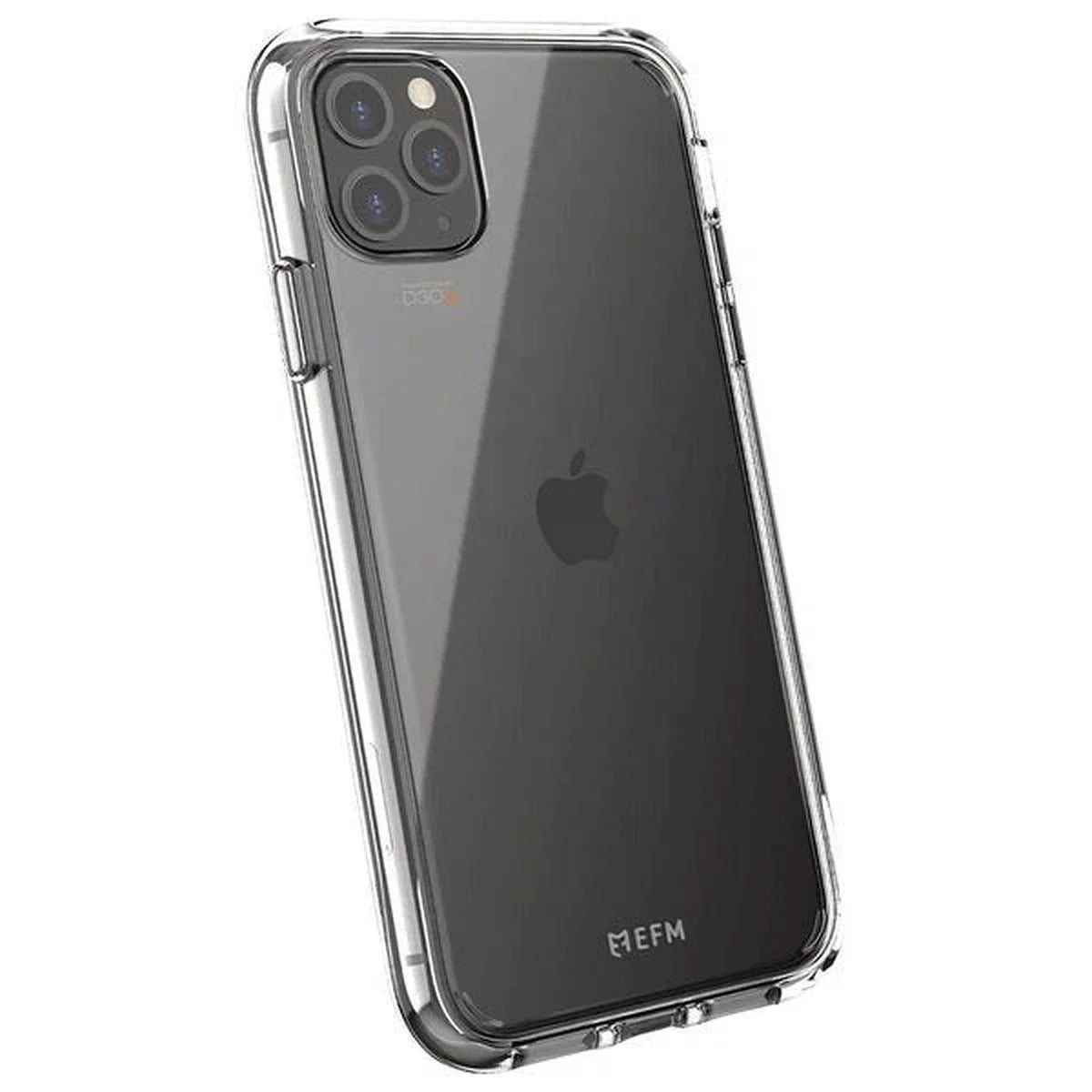 EFM Aspen D3O Crystalex clear case EFCDUAE170CLE fitted to an iPhone 11 Pro - angled rear view