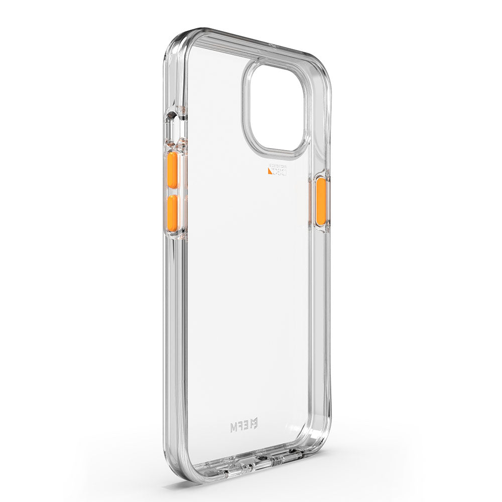 EFM Aspen D3O Crystalex case in Clear for iPhone 13 mini and iPhone 12 mini, angled interior view — EFCDUAE191CLE