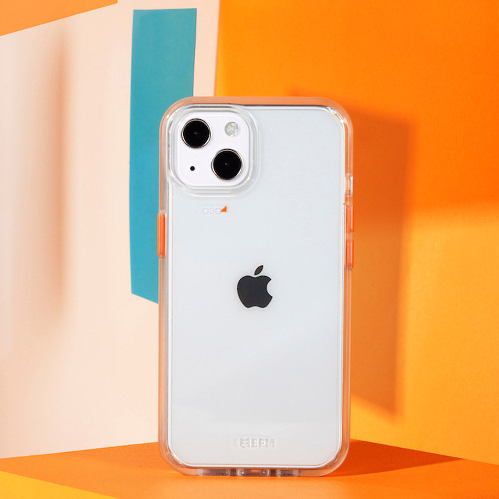 EFM Aspen D3O Crystalex case in Clear for iPhone 13 mini and iPhone 12 mini, rear lifestyle view — EFCDUAE191CLE