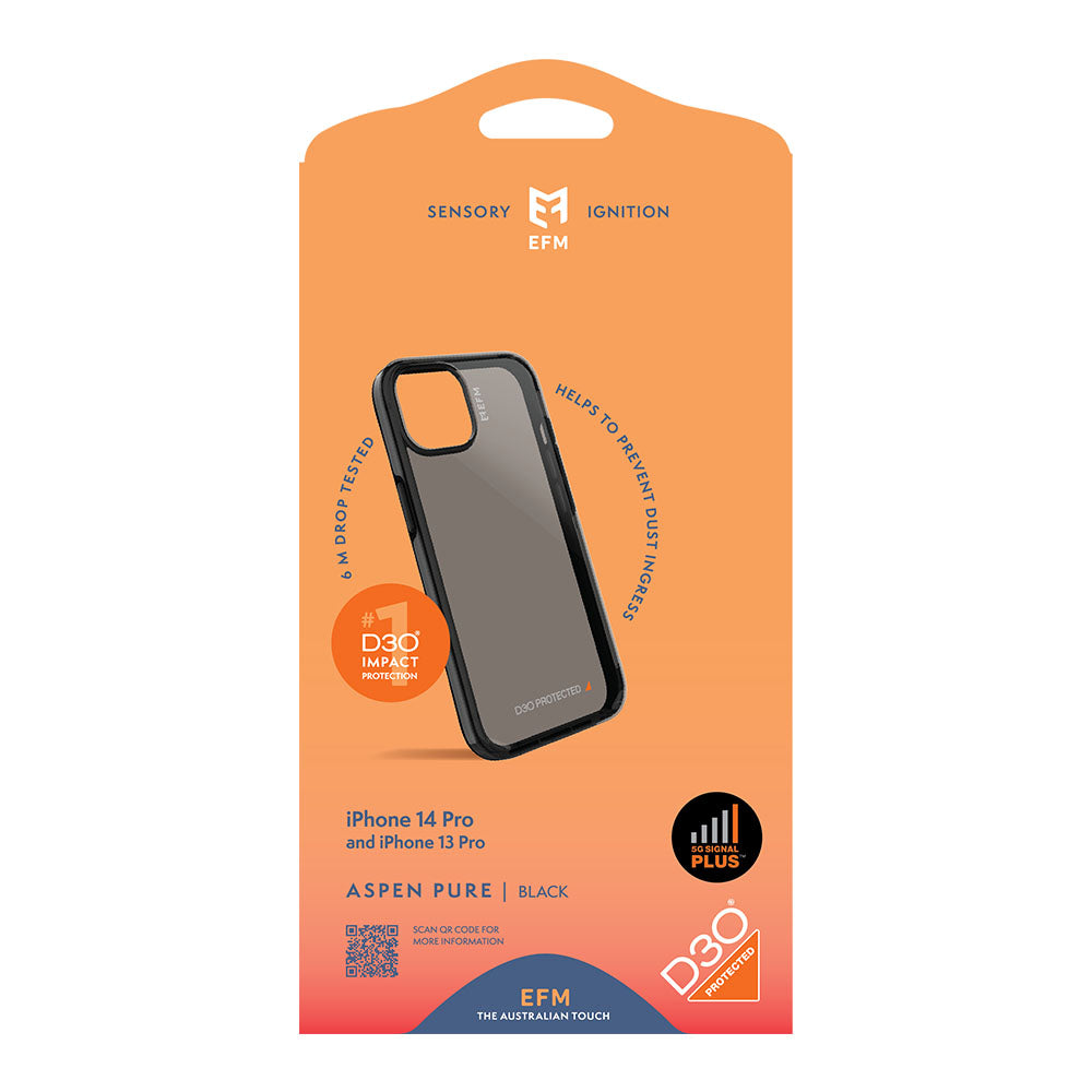 EFM Aspen Pure D3O Signal Plus case for iPhone 14 Pro and iPhone 13 Pro, Black, EFCDUAE196BLK - Retail packaging