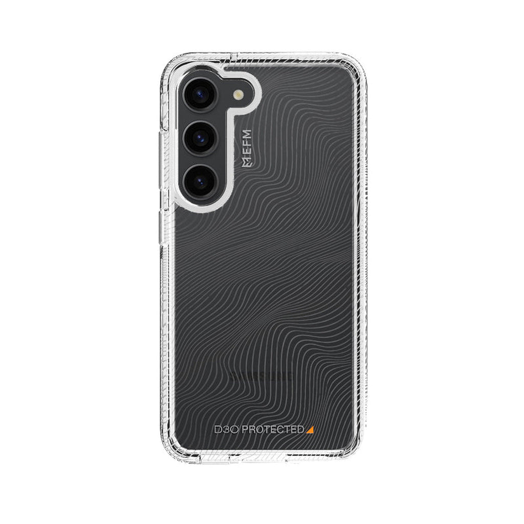 EFM Aspen Crystal Clear case fitted to Samsung Galaxy S23 Plus, rear view