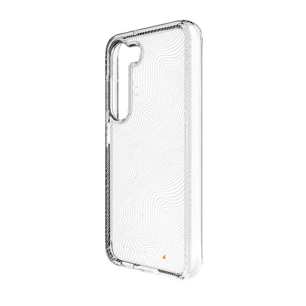 EFM Aspen Crystal Clear Samsung Galaxy S23 Plus case, angled rear view