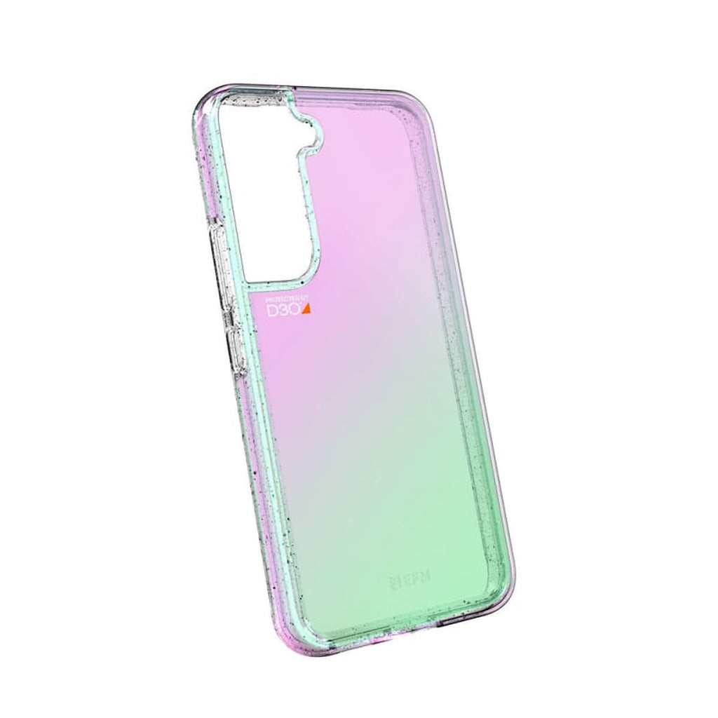 EFM Aspen Galaxy S22 Plus case EFCDUSG280GLPX, tilted view of Glitter Pearl finish