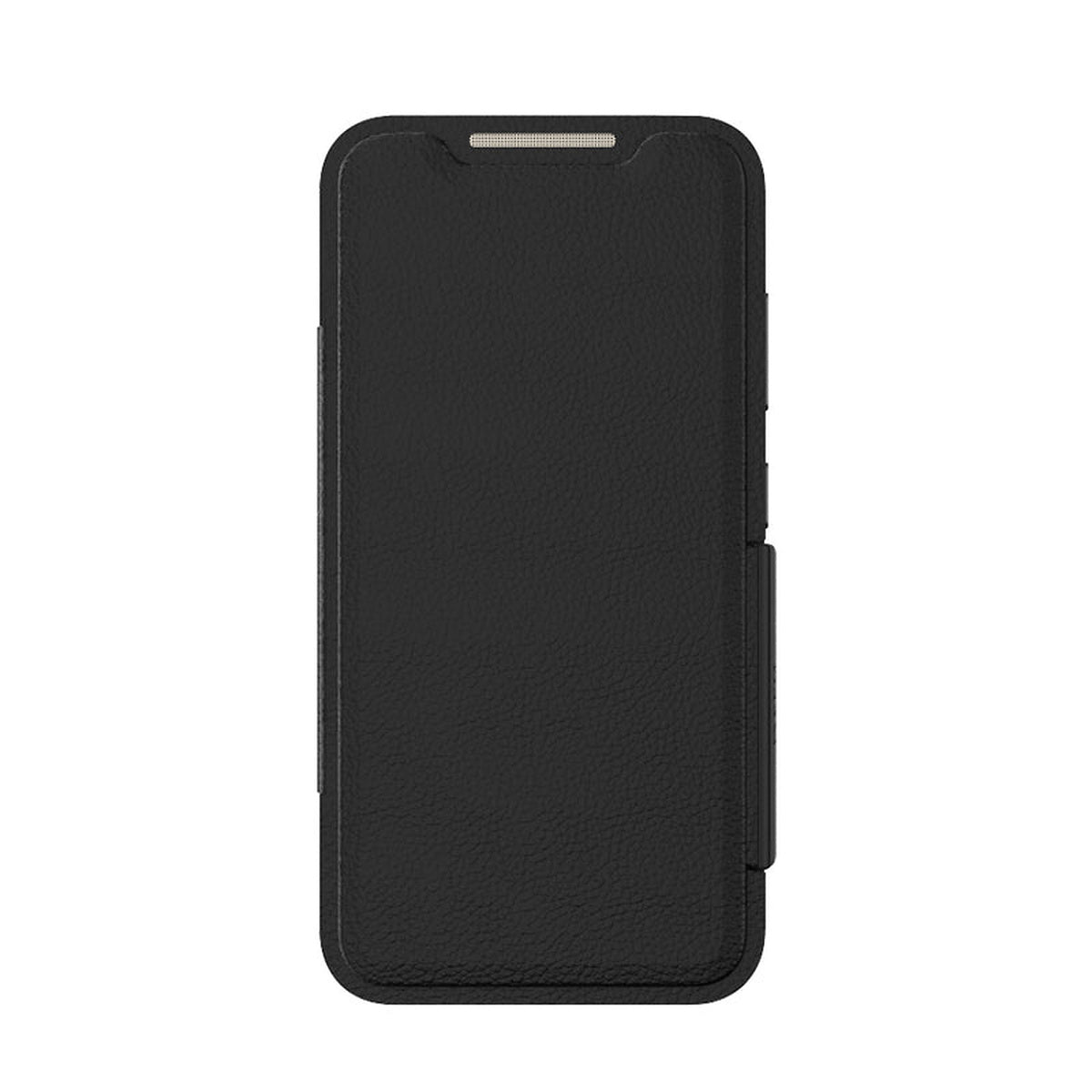 EFM Monaco ELeather D3O wallet case in Black/Space Grey, front view with cover closed — EFCFLAE283BLA