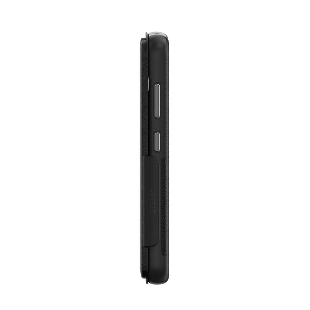 EFM Monaco ELeather D3O wallet case in Black/Space Grey, side profile — EFCFLAE283BLA