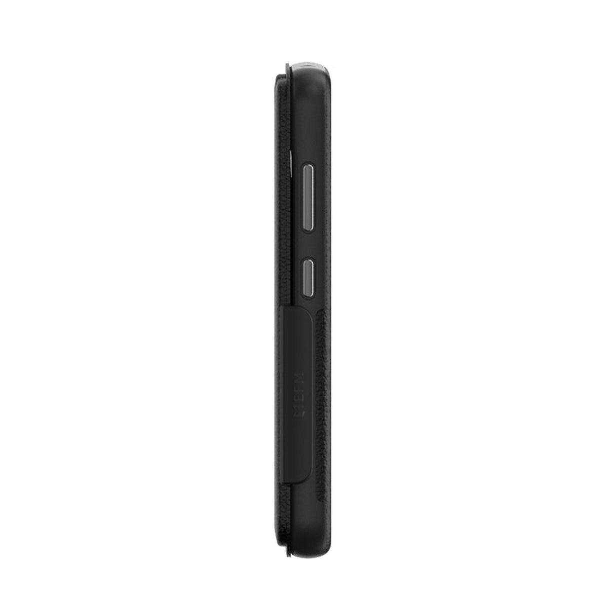 EFM Monaco ELeather D3O wallet case in Black/Space Grey, side profile — EFCFLAE283BLA