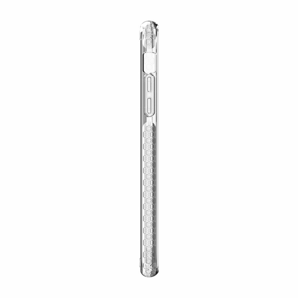 EFM Zurich iPhone 11 Pro case in Crystal Clear, side profile and button detail — EFCTPAE170CLE