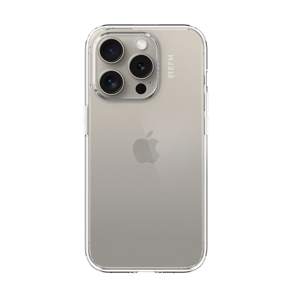 EFM Zurich EFCTPAE608CLE clear case fitted to iPhone 15 Pro Max, rear view