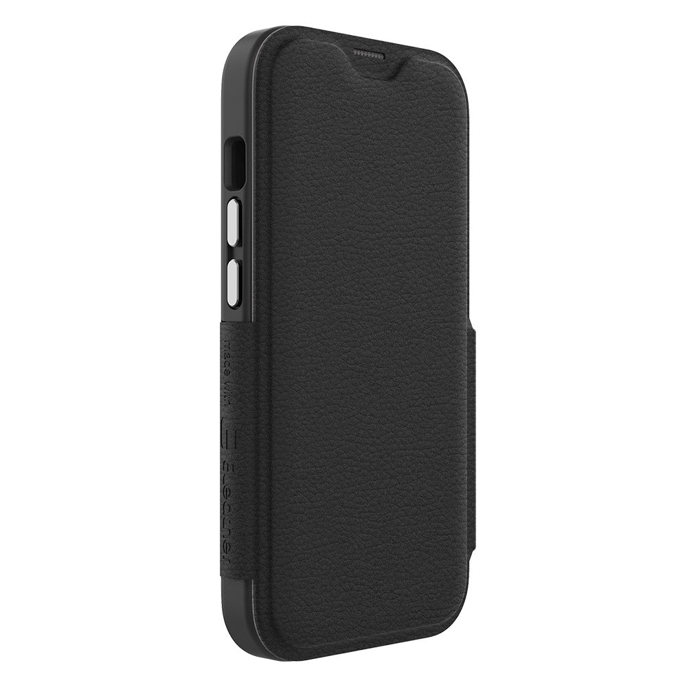 EFM Monaco iPhone 14 Plus wallet case, angled front view with side controls