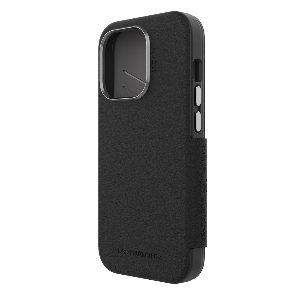 EFM Monaco Black and Space Grey iPhone 14 Plus case, angled rear view