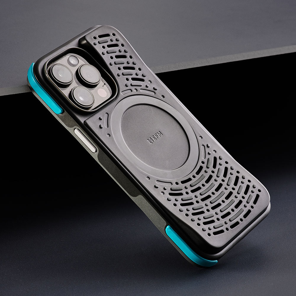 EFM Tokyo Dark Nebula case, angled view fitted to iPhone 14 Pro on a dark background; phone not included