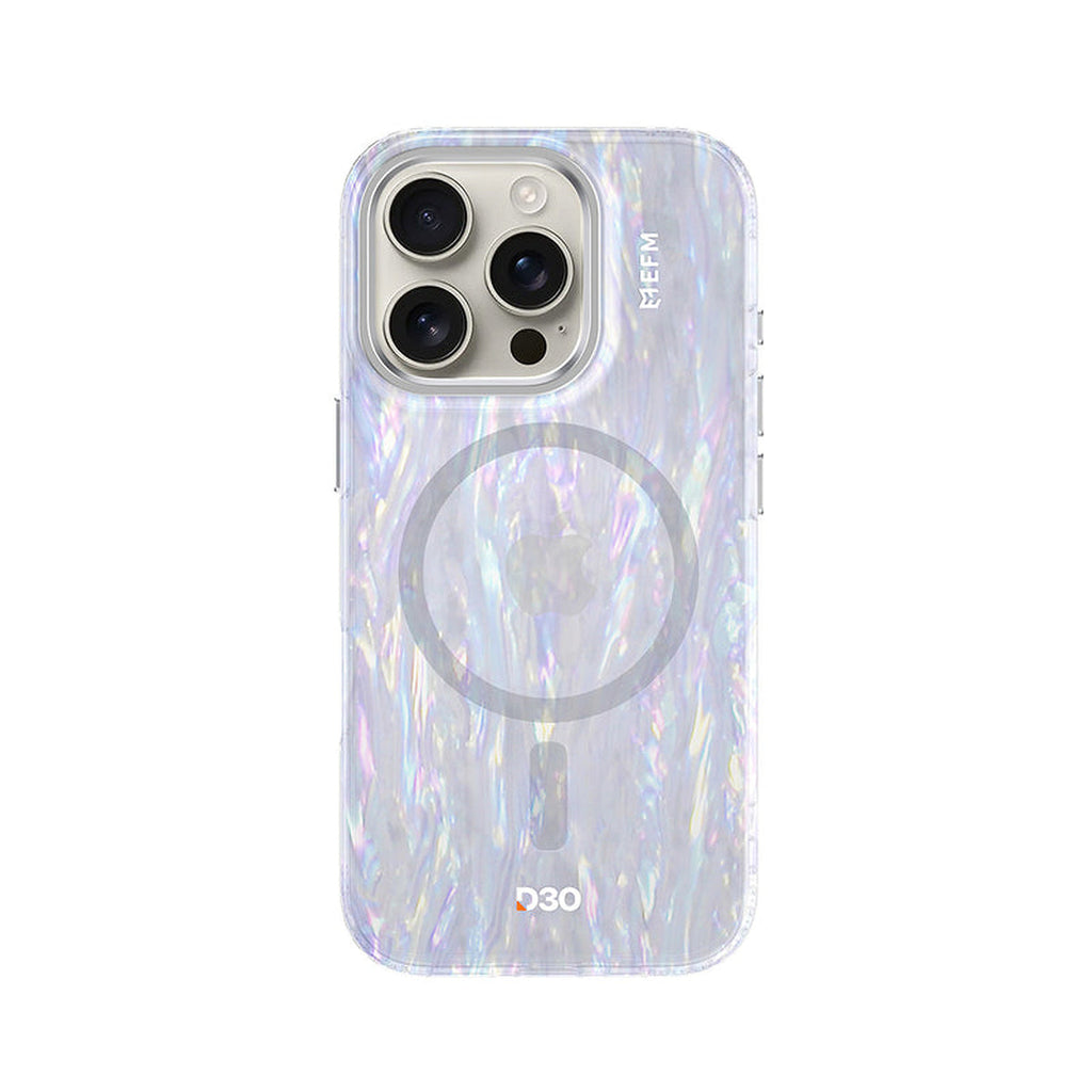 EFM Volta Mother of Pearl case fitted to an iPhone 16 Pro, phone not included