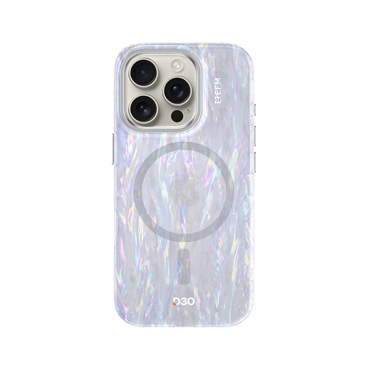 EFM Volta Mother of Pearl case fitted to an iPhone 16 Pro, phone not included