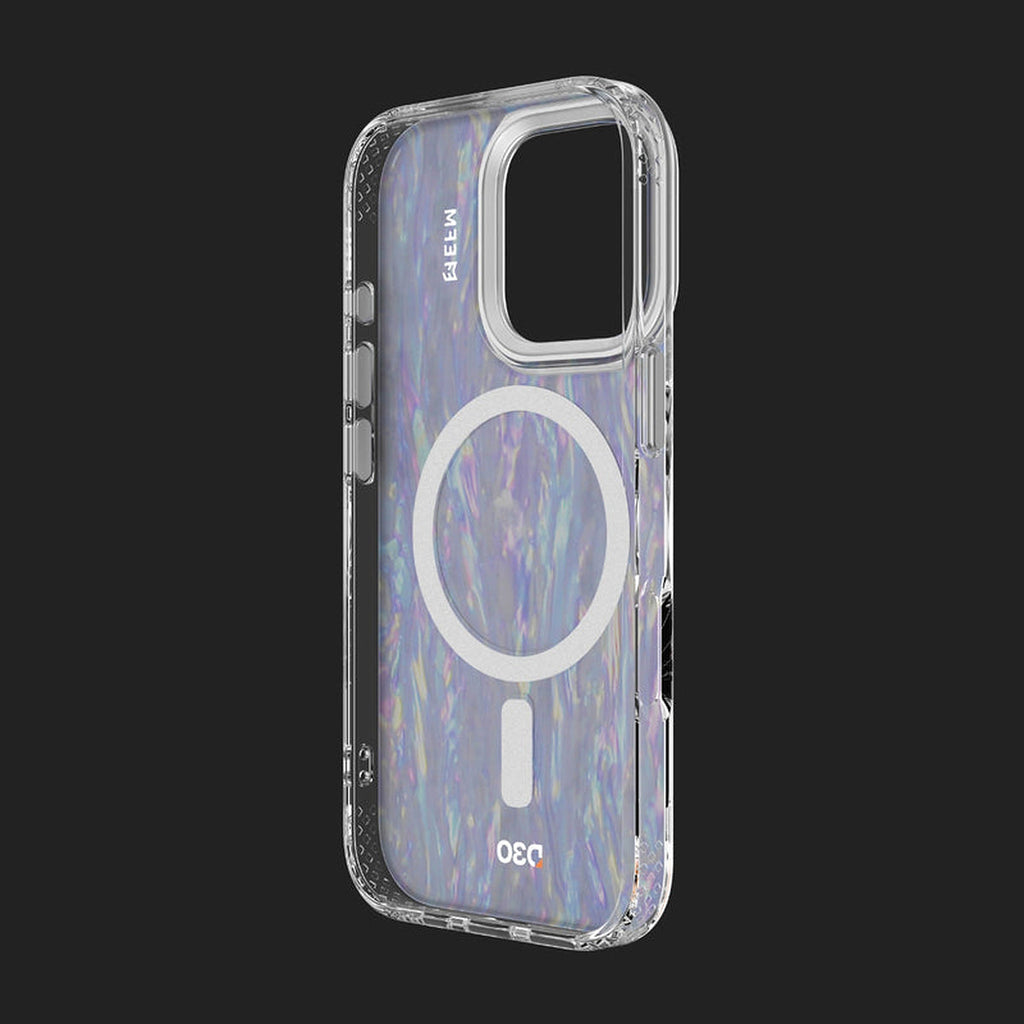 EFM Volta Mother of Pearl iPhone 16 Pro case, angled interior view showing MagSafe ring