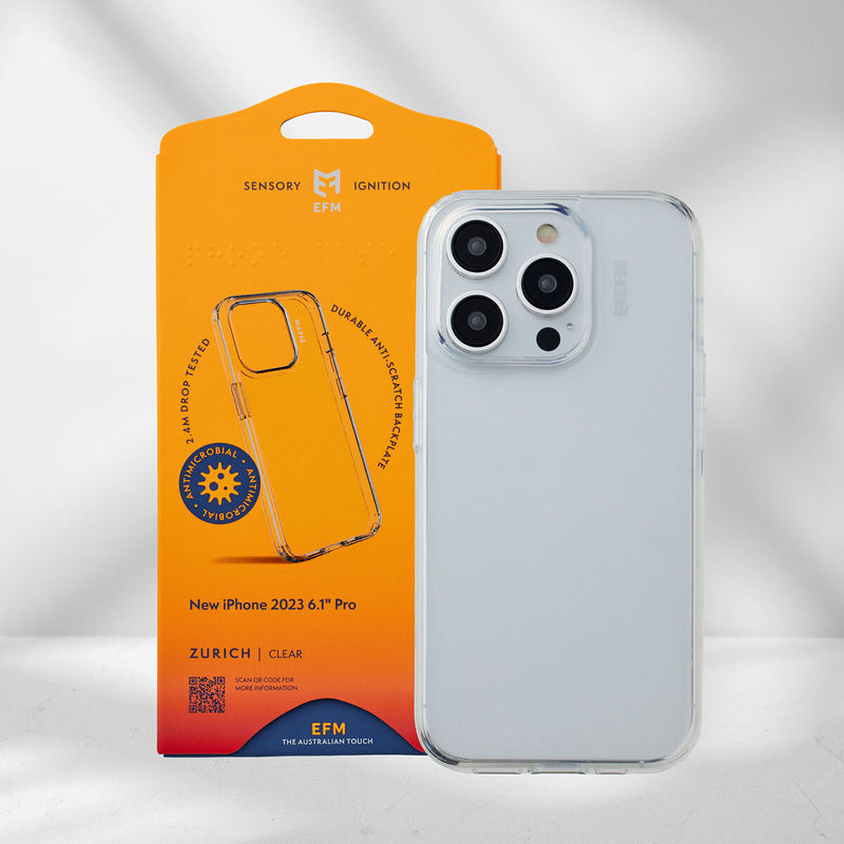 EFM Zurich clear iPhone 15 Pro case with manufacturer packaging, phone not included