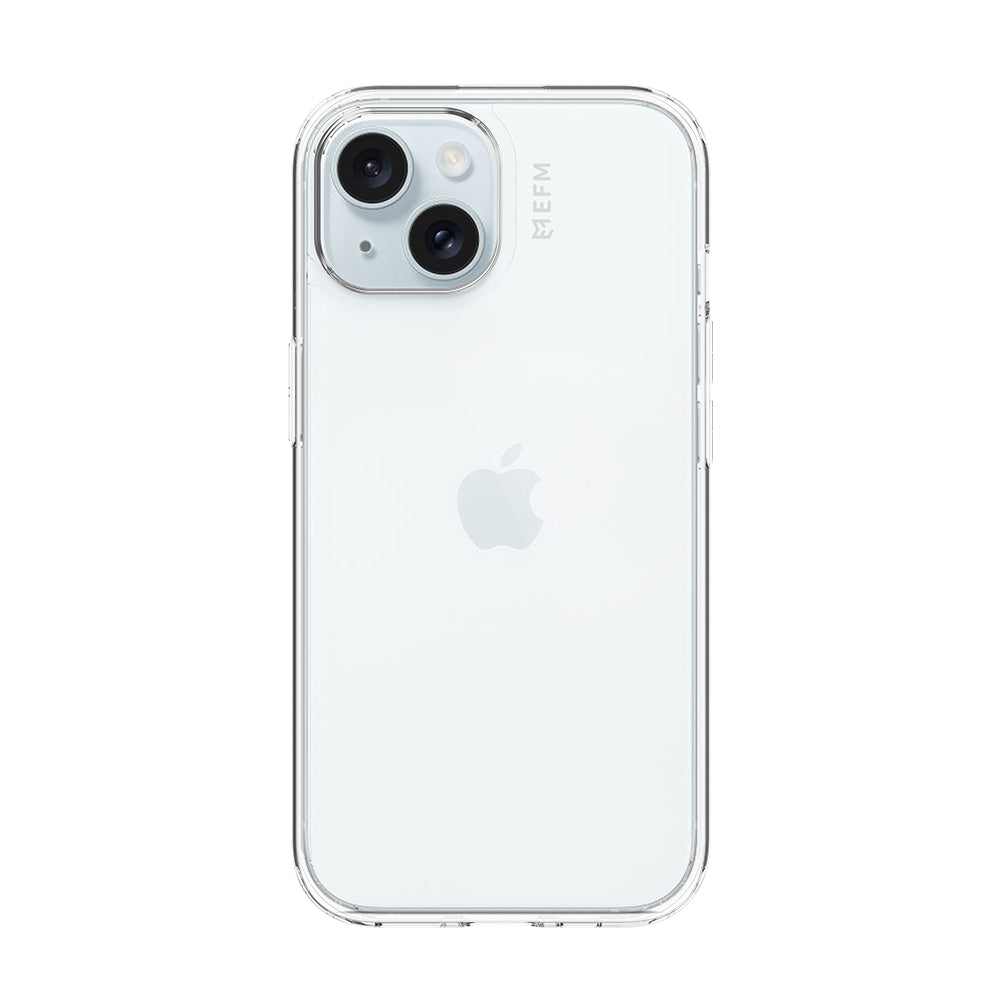EFM Zurich clear case EFCTPAE607CLE fitted to iPhone 15 Plus, rear view