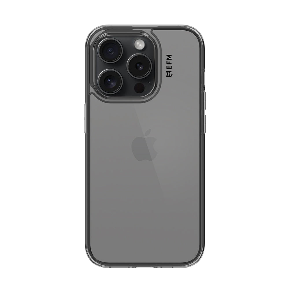 EFM Zurich iPhone 15 Pro Max case in Smoke Black, rear view fitted to phone