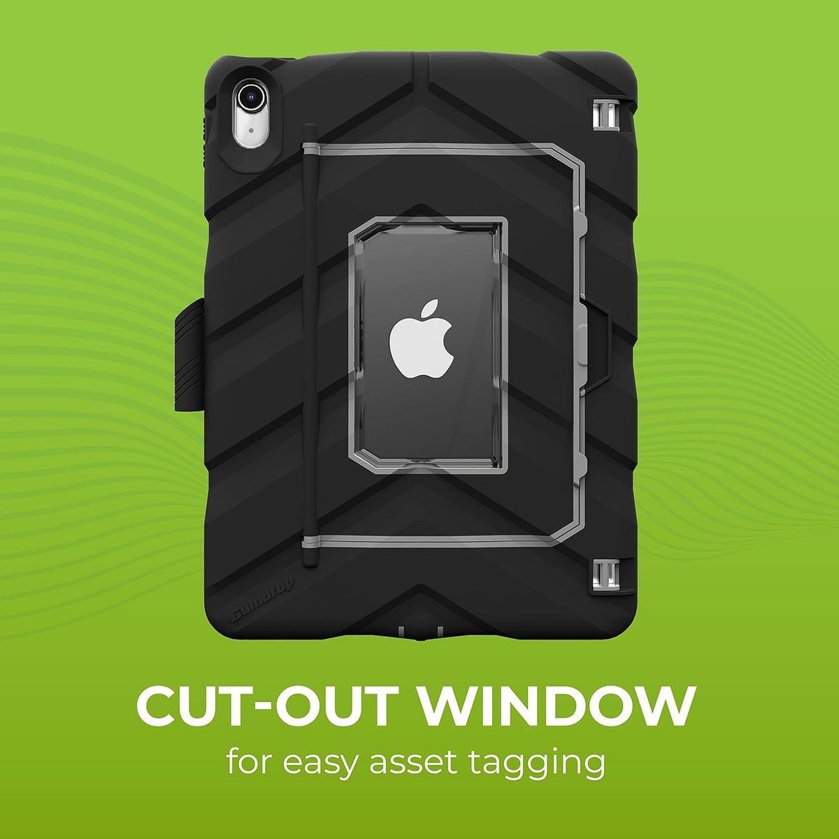 Rear view of Gumdrop Hideaway 03A011 case showing the asset tag window