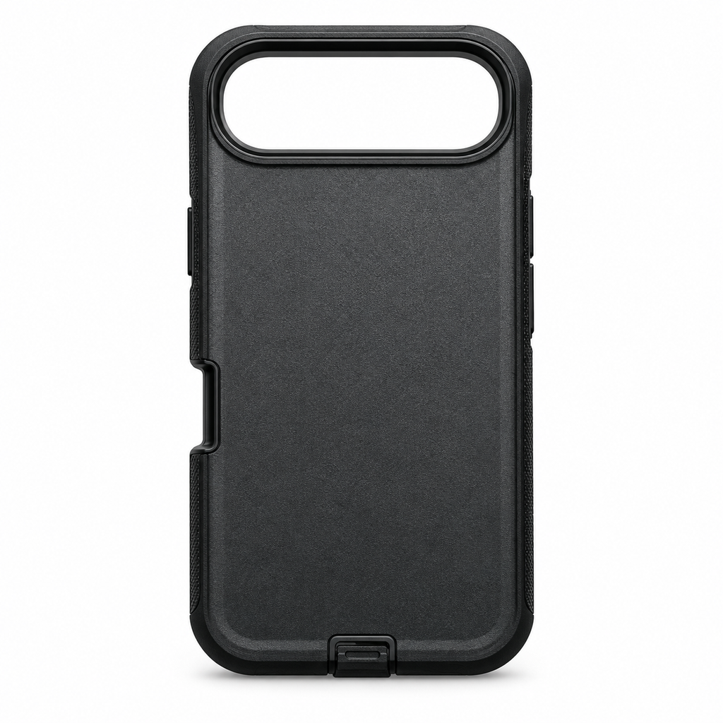 Black heavy duty case for iPhone 17 Air, case only on white background