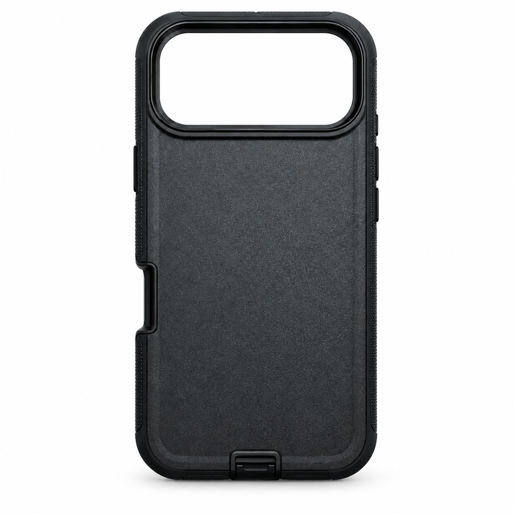 Black heavy duty case for iPhone 17 Pro Max, case only on white background