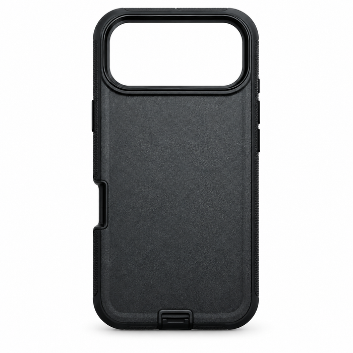 Black heavy duty case for iPhone 17 Pro Max, case only on white background