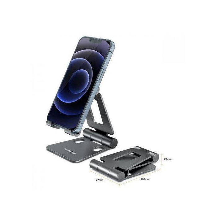 mbeat Stage S2+ mobile stand in Space Grey showing upright and folded positions