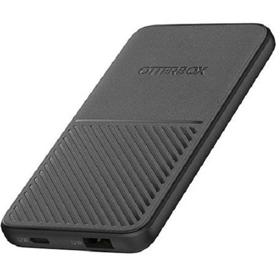 OtterBox 78-80641 5000mAh power bank in Nearly Night Dark Grey, angled view showing USB-A and USB-C ports