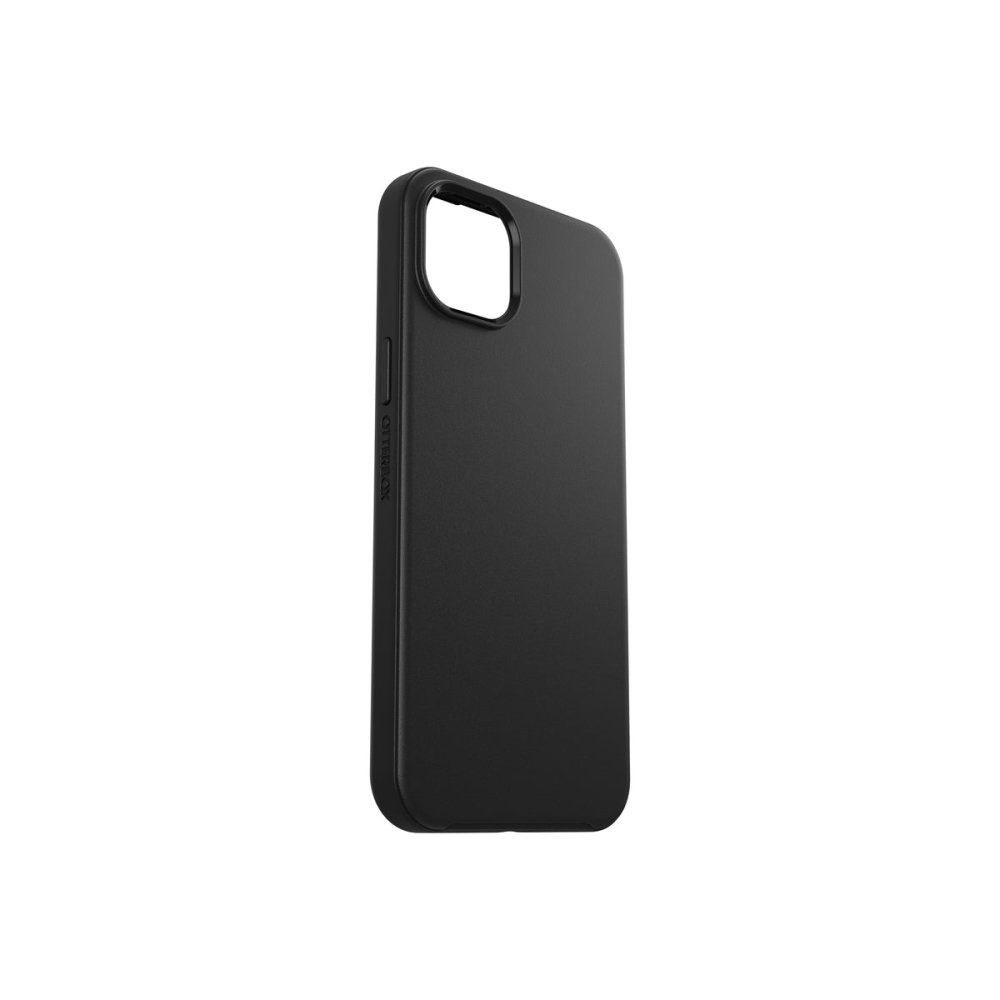 OtterBox Symmetry case for iPhone 14 Plus in black, angled rear view