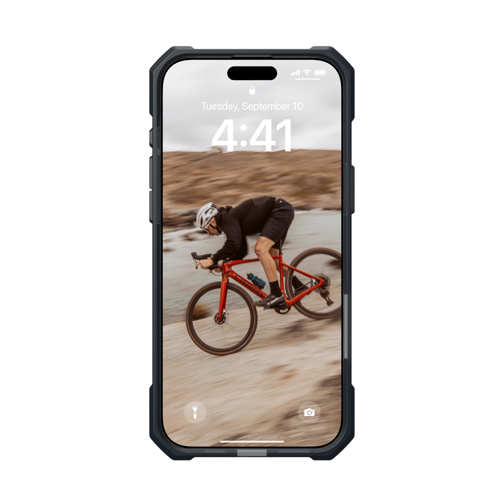 UAG 114449113131 Essential Armor MagSafe case for iPhone 16 Pro Max in Ash – front view fitted to phone