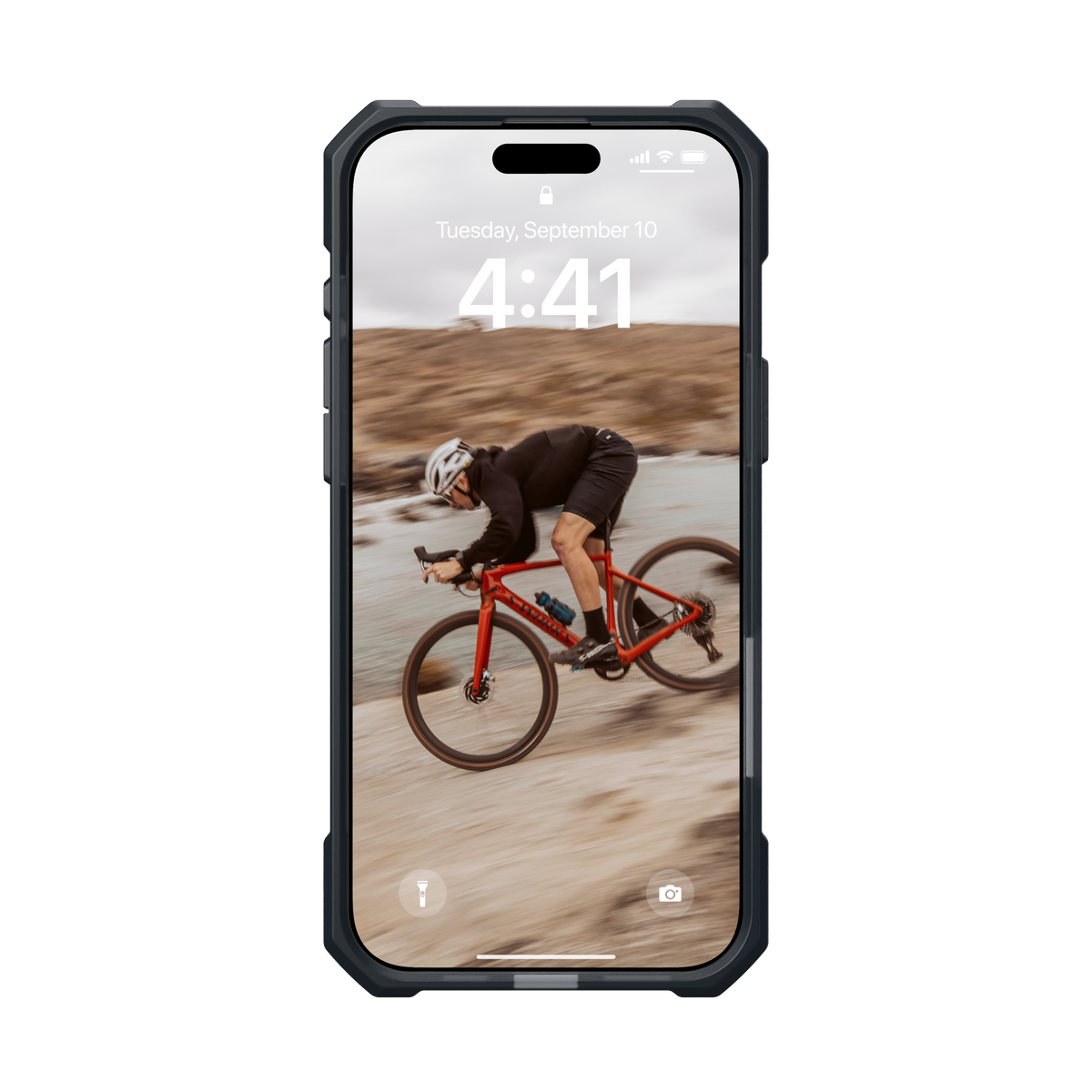 UAG 114449113131 Essential Armor MagSafe case for iPhone 16 Pro Max in Ash – front view fitted to phone